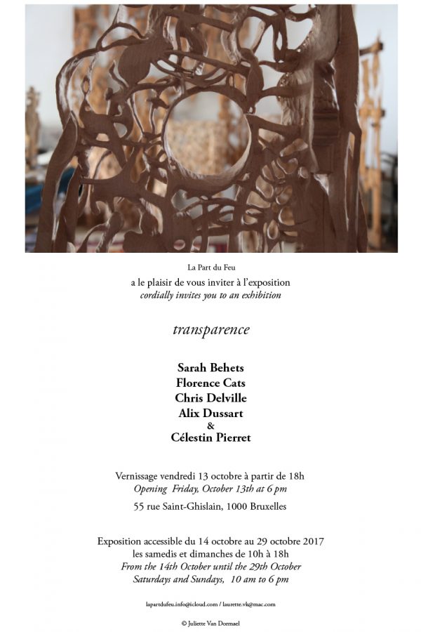 Transparence, exposition collective , Sarah Behets, La part du Feu , Bruxelles